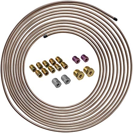 4LifetimeLines 3/16″ x 25′ Genuine Copper-Nickel Alloy Non-Magnetic Brake Line Replacement Tubing Coil Roll & Fitting Kit  Inverted Flare  Easy to Bend  Corrosion Resistant