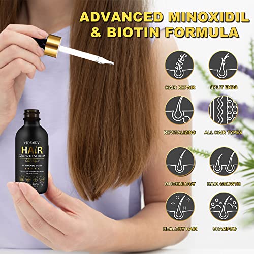 5% Minoxidil for Men and Women Hair Growth Oil  Biotin Serum  Hair Regrowth Treatment for Scalp Hair Loss  Natural  for Thicker Longer Fuller Healthier Hair 2.02 oz