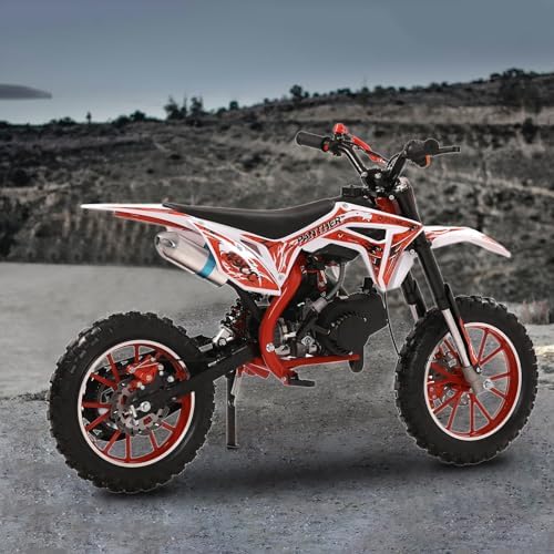 50cc Dirt Bike for Adults & Kids  Mini Bike Gas Powered Off Road Trail Bike with Speeds up to 40 MPH for Uphill and Off-Road Conditions  Red(2-Stroke) Red