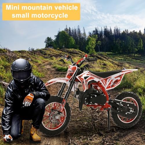 50cc Dirt Bike for Adults & Kids  Mini Bike Gas Powered Off Road Trail Bike with Speeds up to 40 MPH for Uphill and Off-Road Conditions  Red(2-Stroke) Red