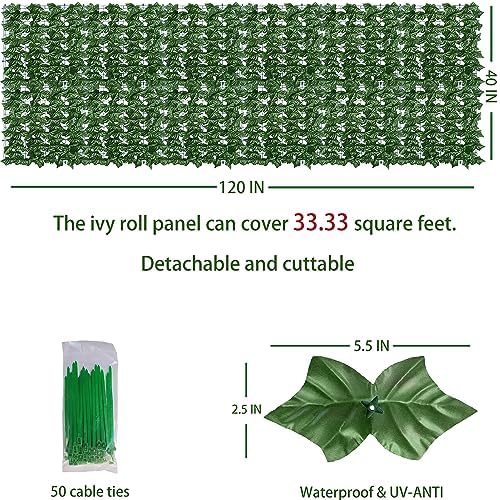 Artificial Ivy Privacy Fence Wall Screen 40X120 in UV-Anti Faux Greenery Backdrop Ivy Vine Leaf Hedges Fence Panels for Patio  Balcony  Garden  Backyard Indoor Outdoor Green Wall Decor